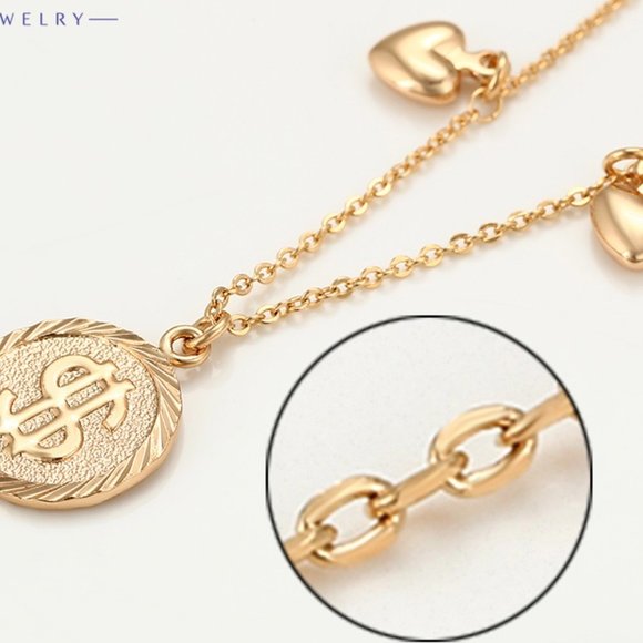 Gorgeous Hearts&Coin 18KGP Necklace - Picture 3 of 10